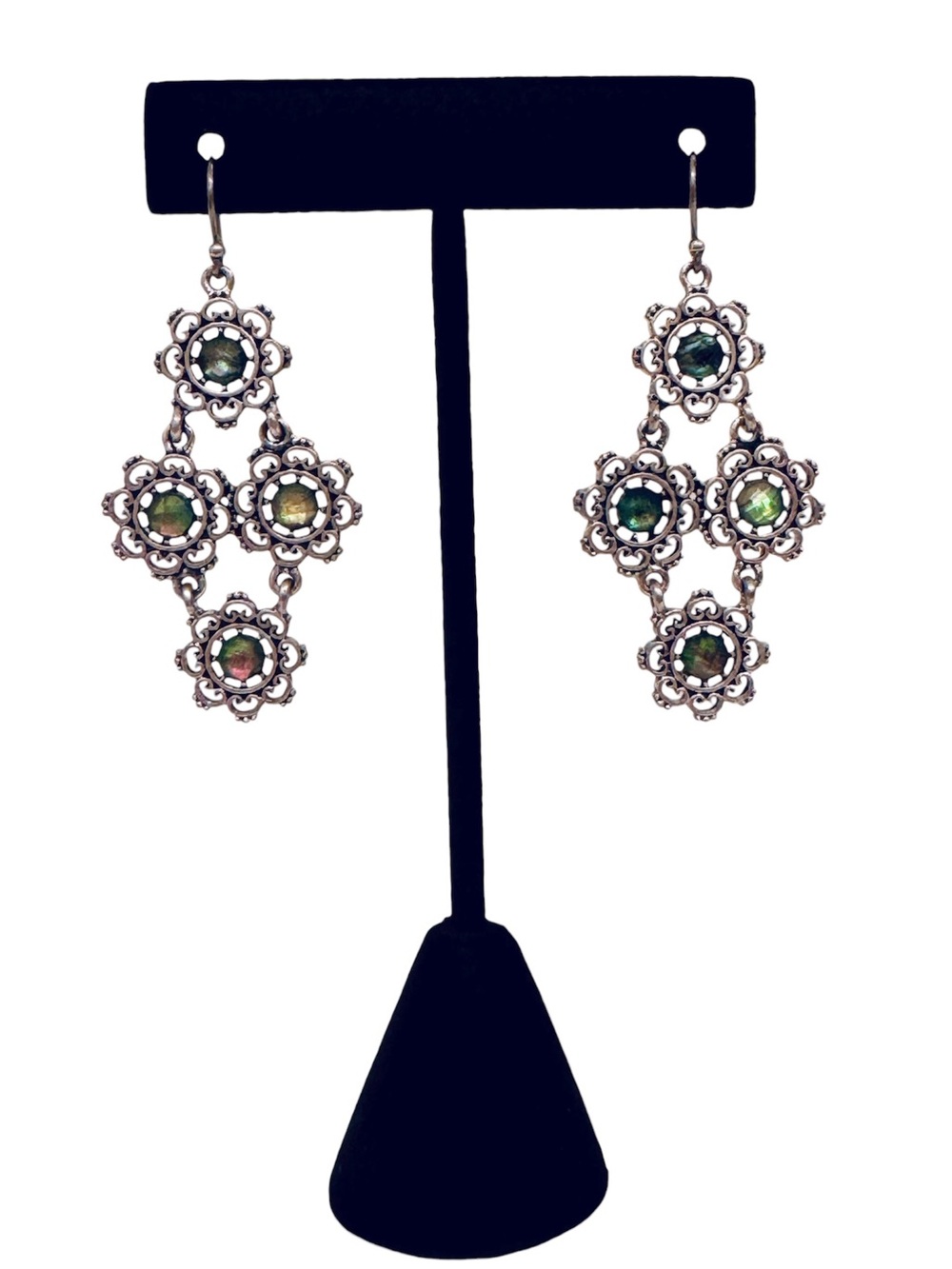 Lucky Brand Antique Silver and Abalone Chandelier Drop Earrings NEW!